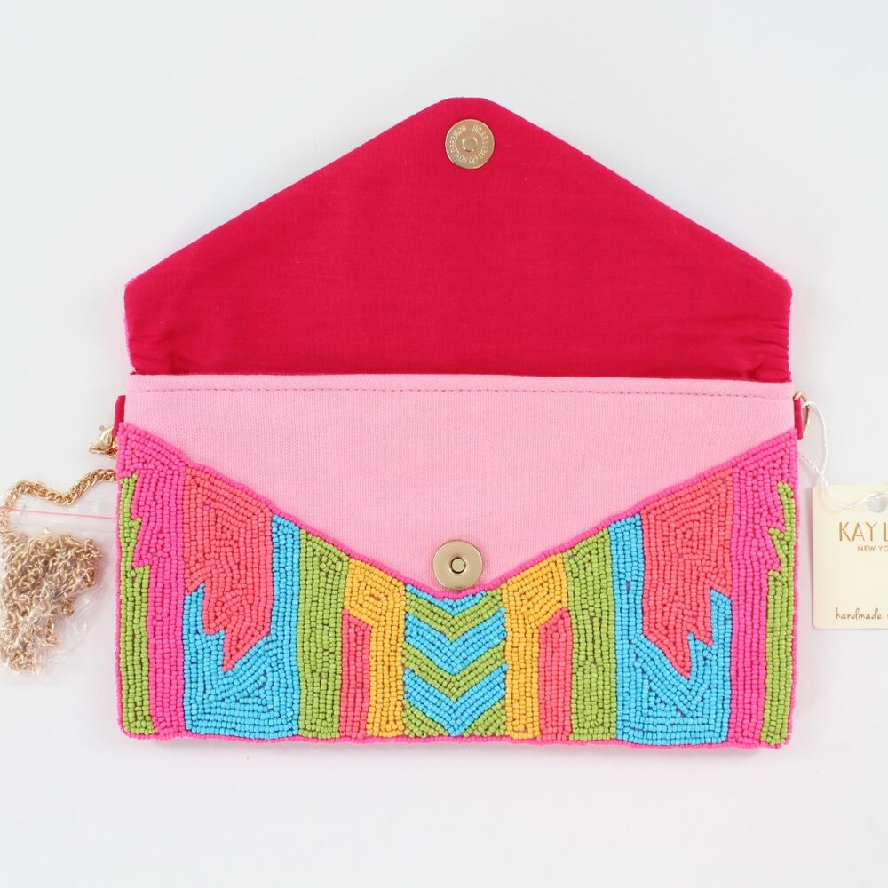KAYLEE Bright Tribal Southwest Design Beaded Envelope Clutch Crossbody Bag NWT - Picture 3 of 6
